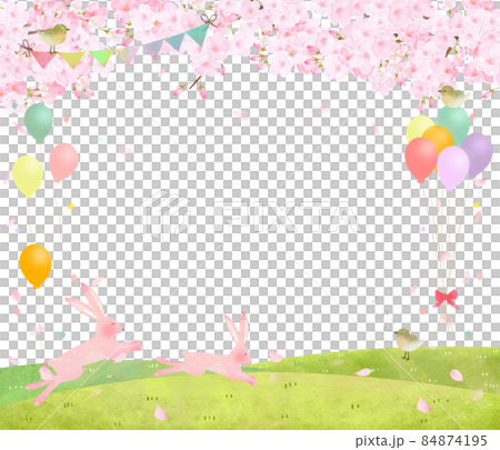 Scandinavian fashionable white background vector frame with a parent and child of a rabbit and a small bird under the cherry tree Scandinavian fashionable white background vector frame with a parent and child of a rabbit and a small bird under the cherry tree 84874195