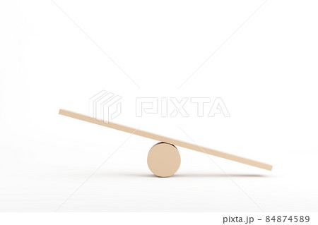 Unbalance concept, board on wooden top hat like unbalance isolated on white background. Unbalance concept, board on wooden top hat like unbalance isolated on white background. 84874589