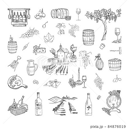 Wine Production Illustrations in Art Ink Style Wine Production Illustrations in Art Ink Style 84876019