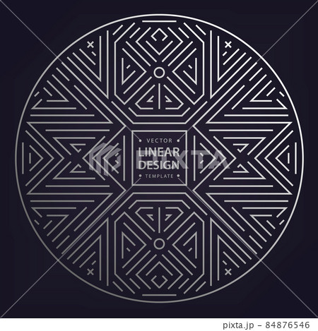 Vector art deco linear circle, round border, frame. Creative template in classic retro style of 1920s. Use for packaging, advertising Vector art deco linear circle, round border, frame. Creative template in classic retro style of 1920s. Use for packaging, advertising 84876546