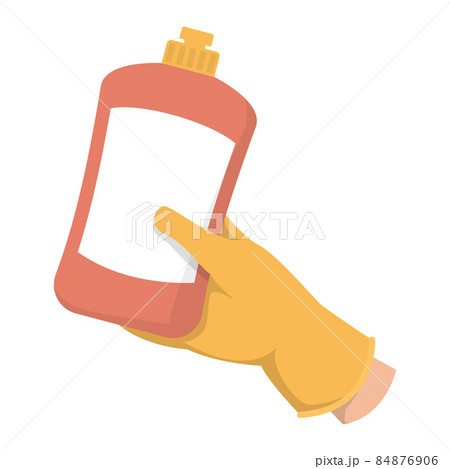 Hand in glove holding dishwashing liquid vector isolated Hand in glove holding dishwashing liquid vector isolated 84876906