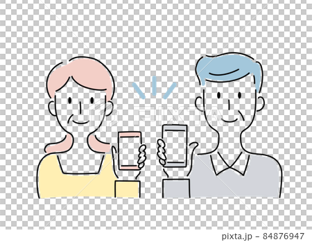 Vector illustrations of elderly men and women showing hand-drawn style smartphone screens Vector illustrations of elderly men and women showing hand-drawn style smartphone screens 84876947