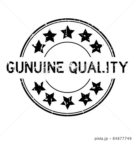 Grunge black genuine quality word with star icon round rubber seal stamp on white background 84877749