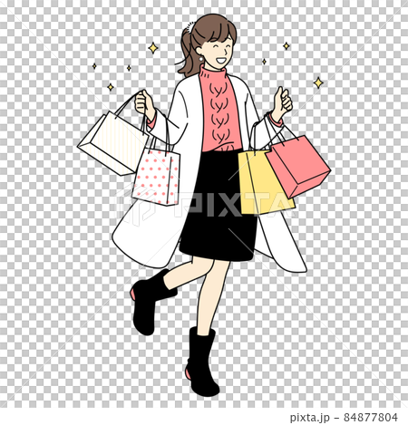 買い物をする女性 全身 イラスト 買い物をする女性 全身 イラスト 84877804