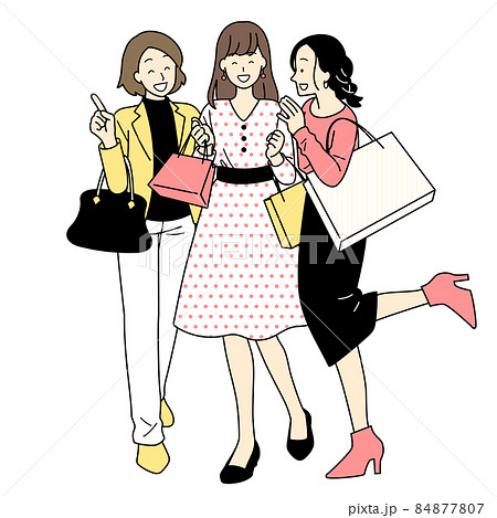 買い物をする女性達 全身 イラストのイラスト素材