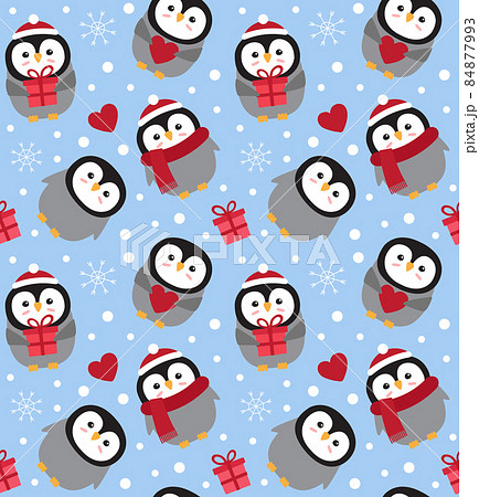 Vector seamless pattern of flat Christmas penguin Vector seamless pattern of flat Christmas penguin 84877993
