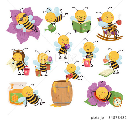 Set of Illustrations with Bee Character 84878482