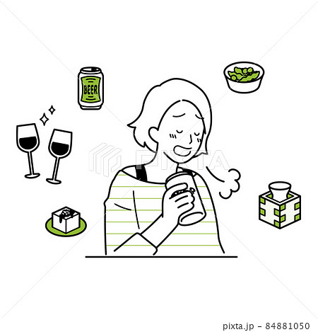お酒を飲む女性　上半身　イラスト 84881050