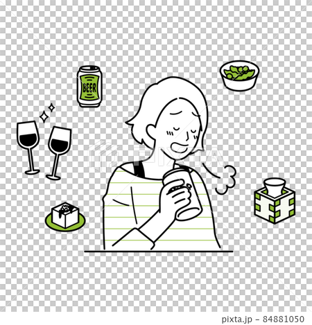 お酒を飲む女性　上半身　イラスト 84881050