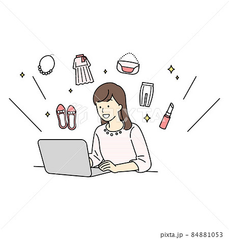 買い物をする女性　上半身　イラスト 84881053