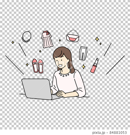 買い物をする女性　上半身　イラスト 84881053