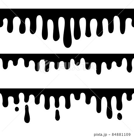 Seamless dripping elements. Ink drips, shape of melting drops. Black liquid borders, graffiti paint flow. Art syrop stain, isolated flowing decent vector pattern 84881109