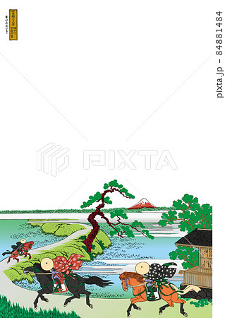 葛飾北斎イメージ隅田川関屋里題名入り明るいバージョン縦白バック 84881484