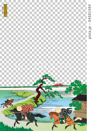 葛飾北斎イメージ隅田川関屋里題名入り明るいバージョン縦白バック 84881484