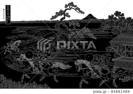 葛飾北斎イメージ隅田川関屋里題名入り線反転白バック 84881489