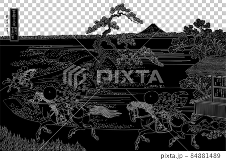 葛飾北斎イメージ隅田川関屋里題名入り線反転白バック 84881489