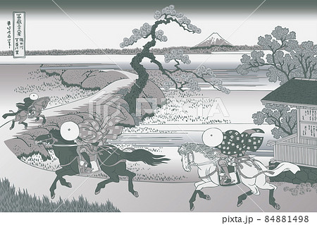 葛飾北斎イメージ隅田川関屋里題名入り銀のイラスト素材