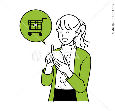ネットで買い物をする女性 上半身 イラスト ネットで買い物をする女性 上半身 イラスト 84881785