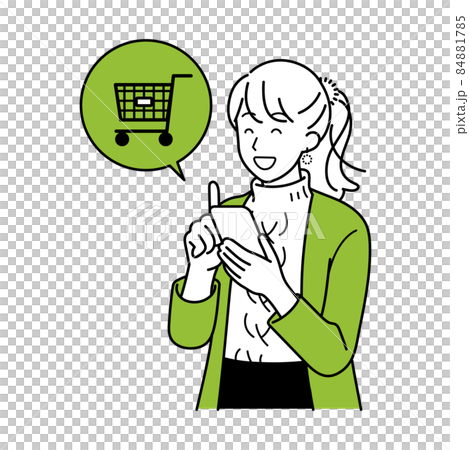 ネットで買い物をする女性 上半身 イラスト ネットで買い物をする女性 上半身 イラスト 84881785
