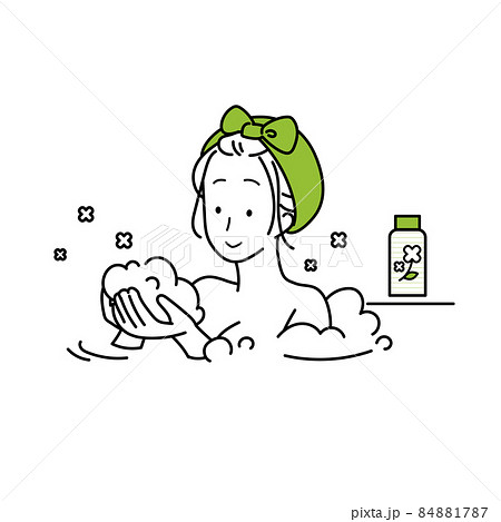 お風呂に入る女性 上半身 イラストのイラスト素材
