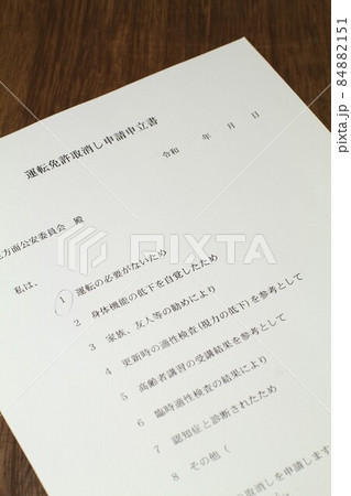 運転免許証返納、運転免許取り消し申請申立書 84882151