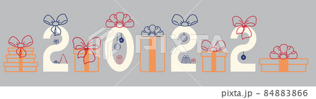 Christmas banner with numbers of year 2022. Gifts, bows and inscription in flat style. Vector Christmas banner with numbers of year 2022. Gifts, bows and inscription in flat style. Vector 84883866