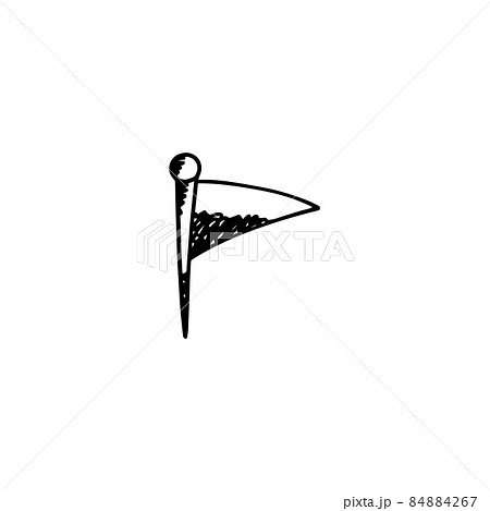 Map pin with flag hand drawn icon or sign, sketch vector illustration isolated. 84884267