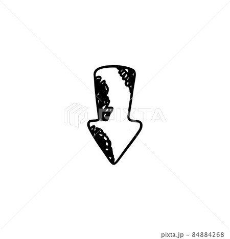 Outline hand drawn arrow icon points down, doodle vector illustration isolated on white background. Outline hand drawn arrow icon points down, doodle vector illustration isolated on white background. 84884268