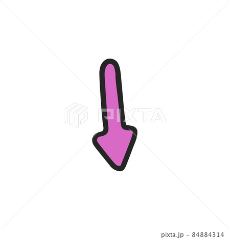 Violet arrow with black stroke . Doodle graffiti arrow pointing down, vector icon isolated on white background. 84884314