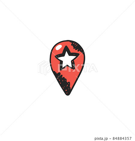 Star shaped red map pin vector icon, hand drawn sketch. Location marker drawing, isolated on white background. 84884357