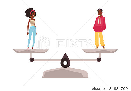 Equal rights and gender equality for man and woman keeping balance on scales. 84884709