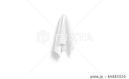 Blank white towel hanging on hook mockup, front view 84885020