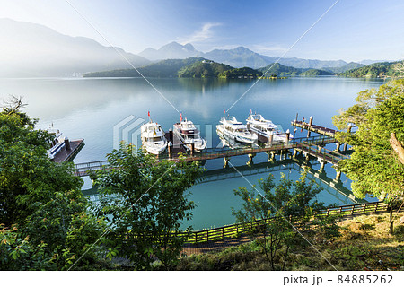The scenery of Marina at Sun Moon Lake in the morning, the famous attraction in Nantou, Taiwan. The scenery of Marina at Sun Moon Lake in the morning, the famous attraction in Nantou, Taiwan. 84885262