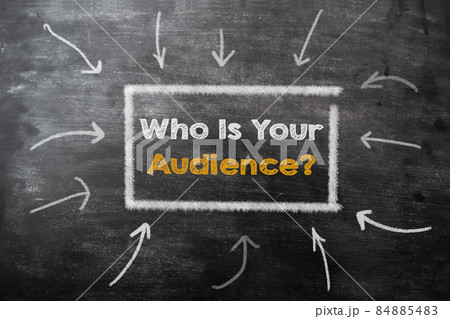 Who is your audience written on black chalkboard with chalk. Marketing concept Who is your audience written on black chalkboard with chalk. Marketing concept 84885483