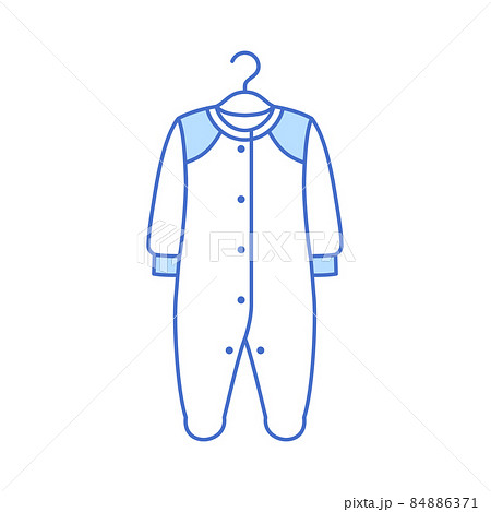 Baby romper thin line icon isolated on white background. Blue outline newborn girl boy bodysuit clothing on hanger. Element design for baby store. Minimal beautiful kids fashion vector illustration. 84886371