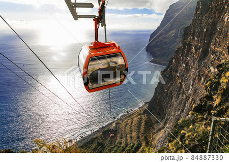 Sky road - mountain cable car Cabo Girao, popular tourist attraction and beautiful scenery in Madeira island 84887330