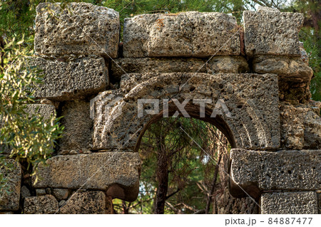 ruins of antique building among the forest in the ancient city of Phaselis 84887477