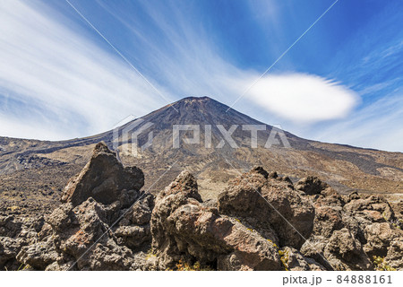Panoramic picture of Mount Ngauruhoe in the Tongariro National Park on northern island of New Zealand in summer 84888161