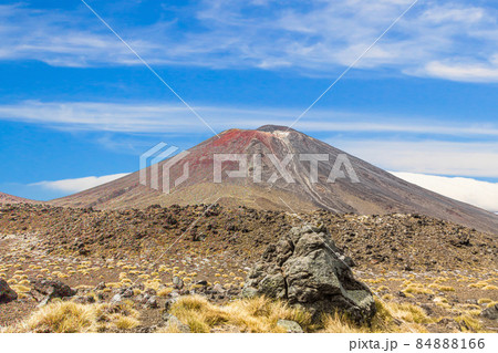 Panoramic picture of Mount Ngauruhoe in the Tongariro National Park on northern island of New Zealand in summer Panoramic picture of Mount Ngauruhoe in the Tongariro National Park on northern island of New Zealand in summer 84888166