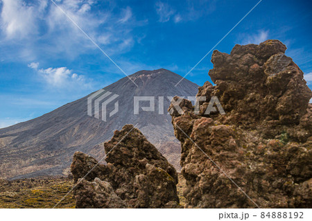 Panoramic picture of Mount Ngauruhoe in the Tongariro National Park on northern island of New Zealand in summer 84888192