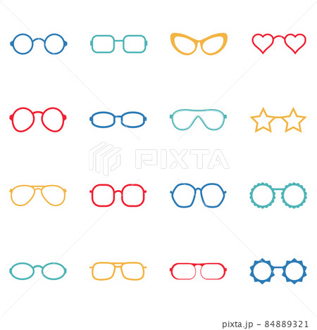 Set of color glasses and sunglasses icons, vector illustration 84889321