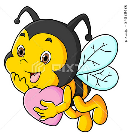 The cute bee is flying while holding a heart love doll 84889436