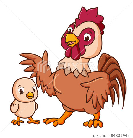 The rooster is teaching the small chicken The rooster is teaching the small chicken 84889945