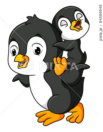 The big penguin is lifting the baby penguin 84889946