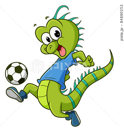 The happy iguana is playing the football The happy iguana is playing the football 84890353