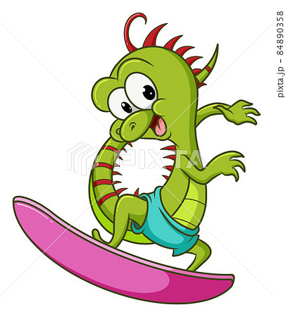 The iguana is doing the surfing on the wave  84890358
