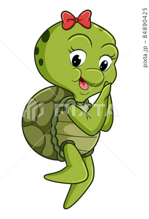 The girly turtle with the ribbon clip is standing  84890425