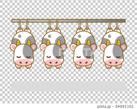 Illustration of a cow hung in a meat factory 84891102