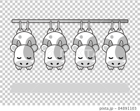 Illustration of a cow hung in a meat factory 5 84891103