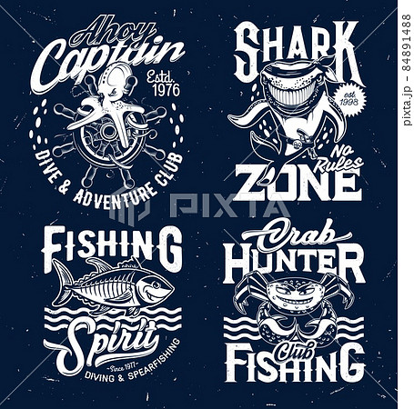 Diving and fishing club t-shirt print templates...のイラスト素材